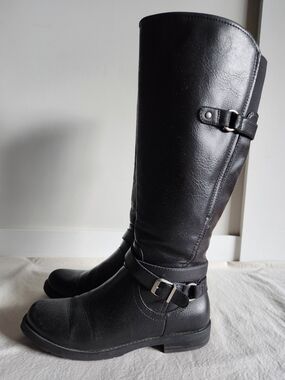 Black Knee-High Buckle Riding Boots/Moto Boots